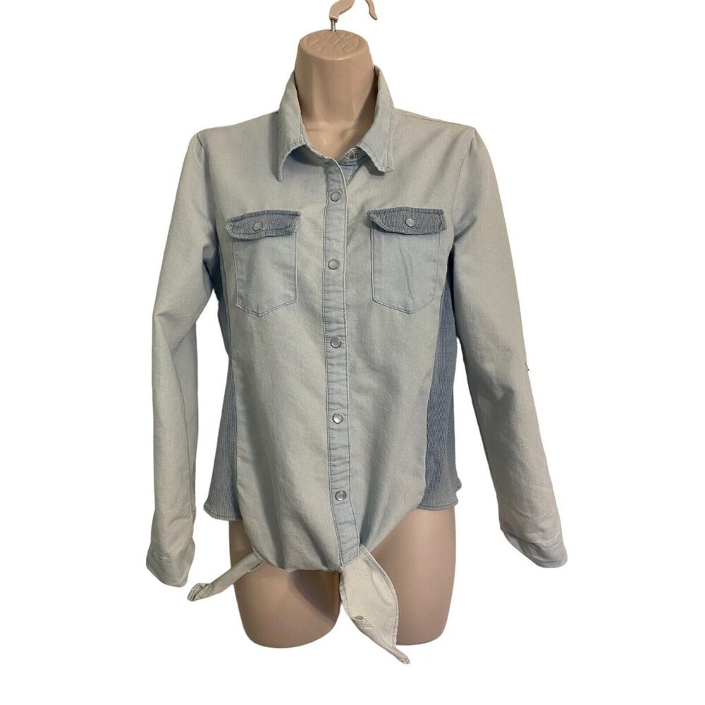 Cirana Womens Size M Washed Blue With Side Stretch Knit Tie Waist Top Western